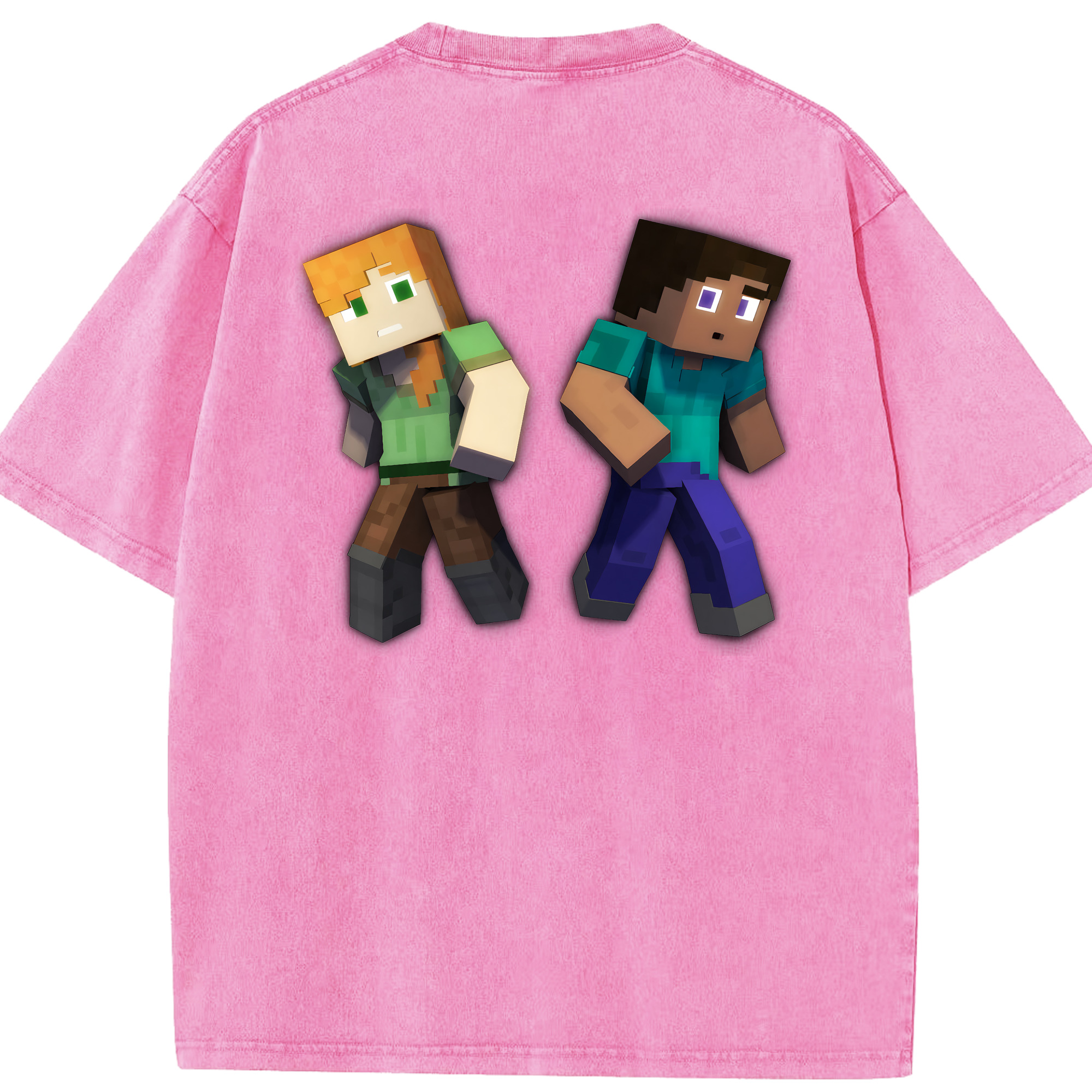 （画像用） マインクラフト ブロックの世界 Minecraft MC Block world 綿100% ヴィンテージ風 半袖Tシャツ（背面プリント）